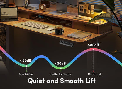 40 X 24 Inch Height Adjustable Electric Standing Desk with Double Drawer, Stand up Desk with Storage Shelf, Sit Stand Desk, Light Rustic
